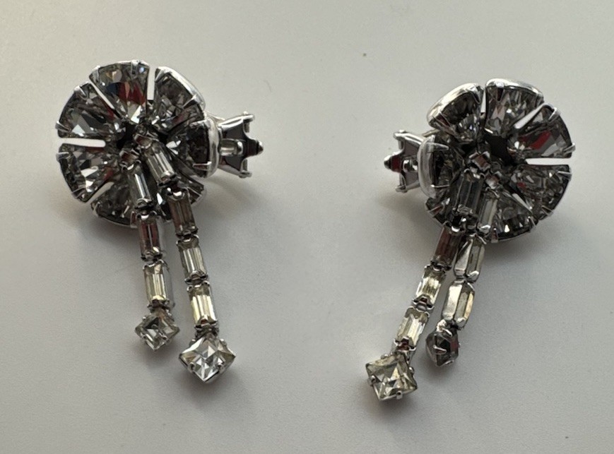Kramer Of New York Dangle Rhinestone Earrings, Late 1940s Early 1950s, Clip On
