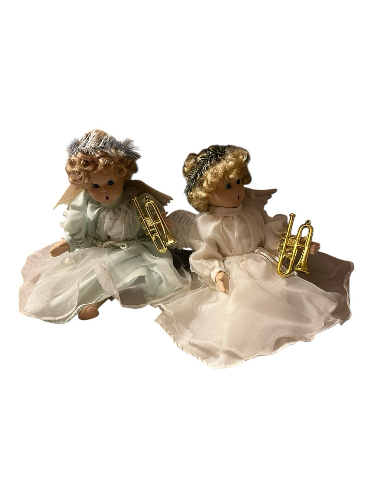 Vintage Angel Tree Topper Dolls with Horns – Set of 2 Christmas – One Eye Defect