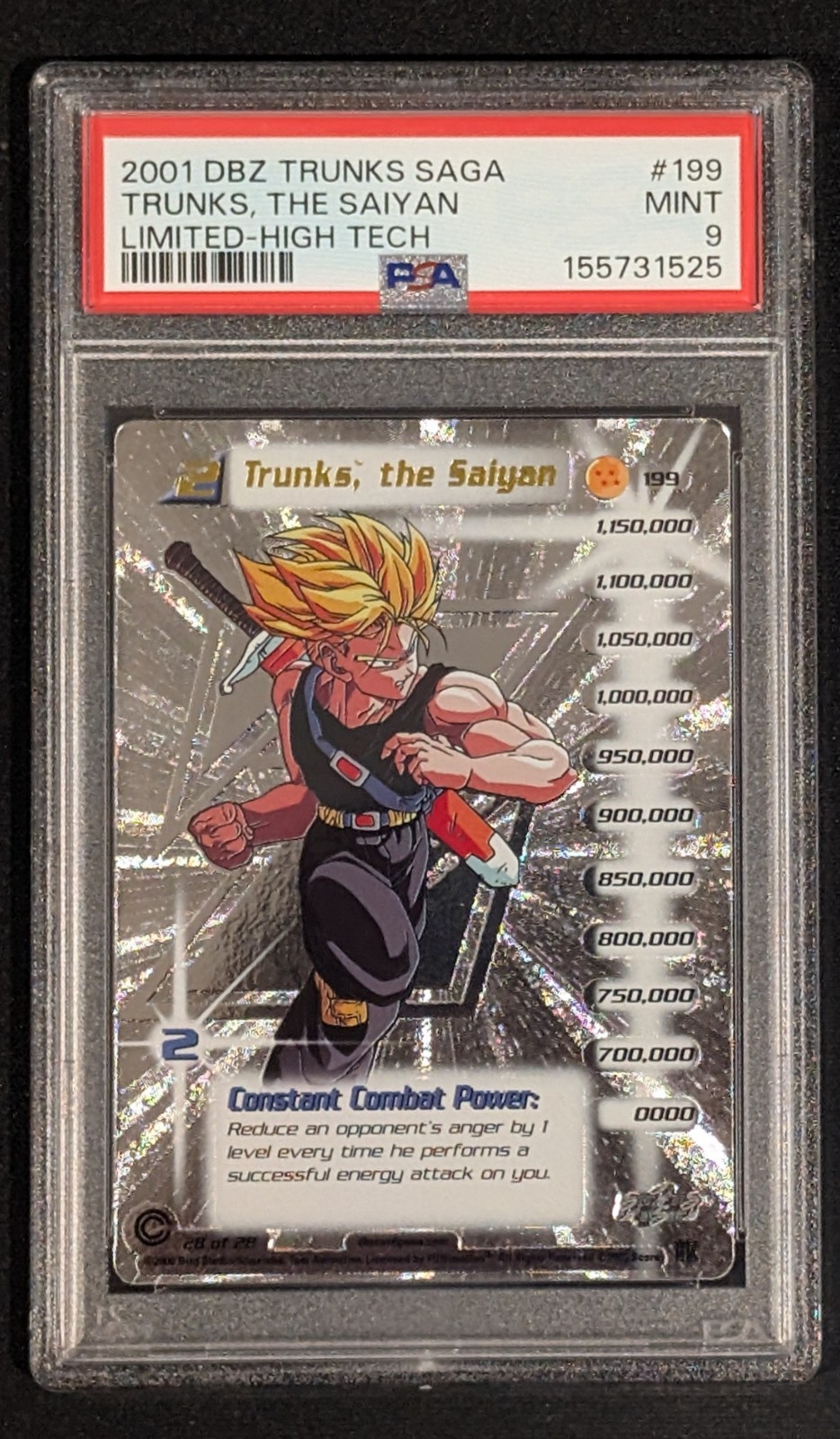 2001 DBZ Trunks Saga #199 Trunks, the Saiyan LIMITED | PSA 9 MINT | Pop 3!