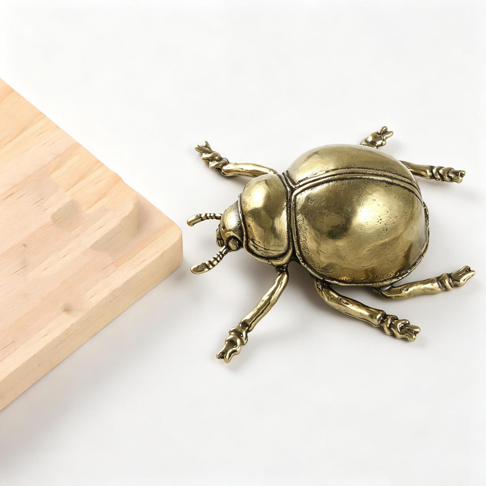 Large Solid Brass Beetle Figurine, Vintage Scarab Sculpture, Retro Insect Decor