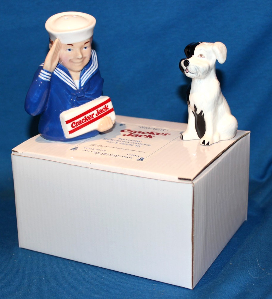 CRACKER JACK SALT & PEPPER SET – LTD. ED. ca 1997 – MIB – LICENSED BY BORDEN