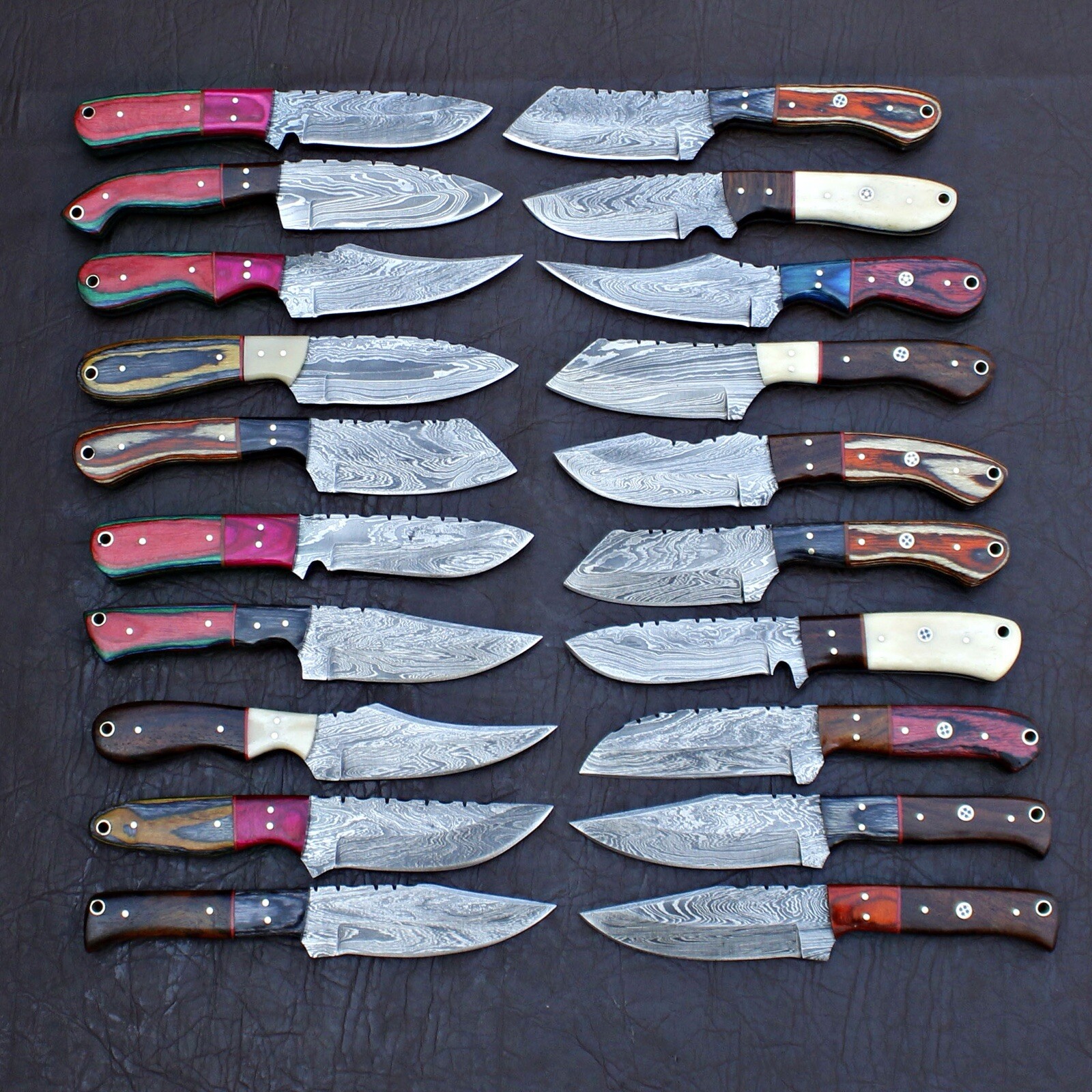 LOT OF 100 PCS CUSTOM HANDMADE DAMASCUS STEEL MIX SKINNER KNIVES EDC