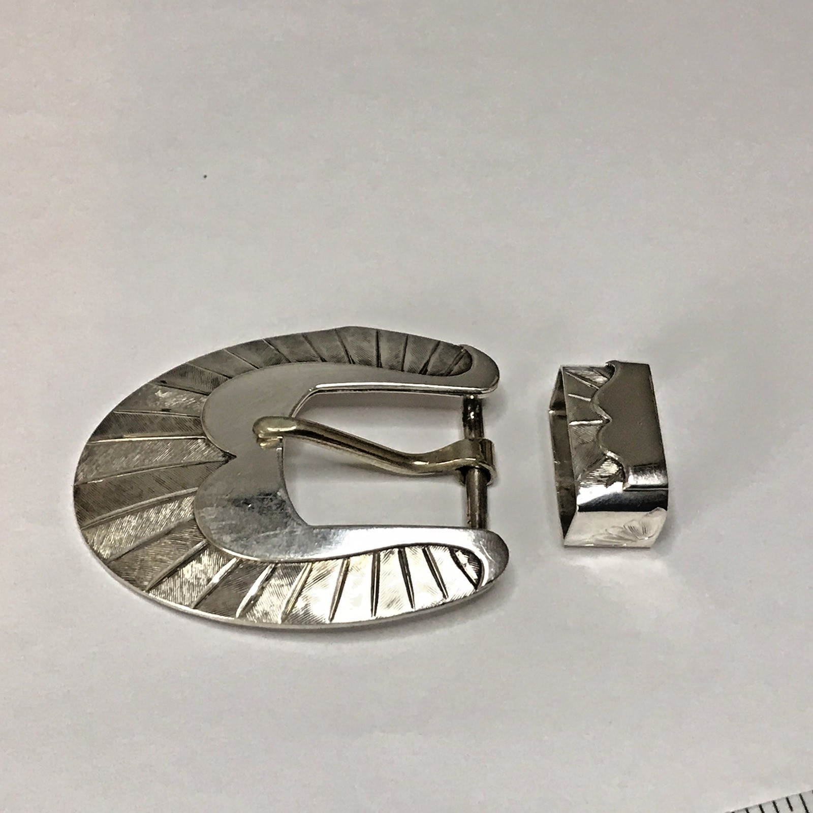 Vogt .75″ Sterling Silver Hand Engraved Ranger Belt Buckle & Keeper 29.67g(SS63)