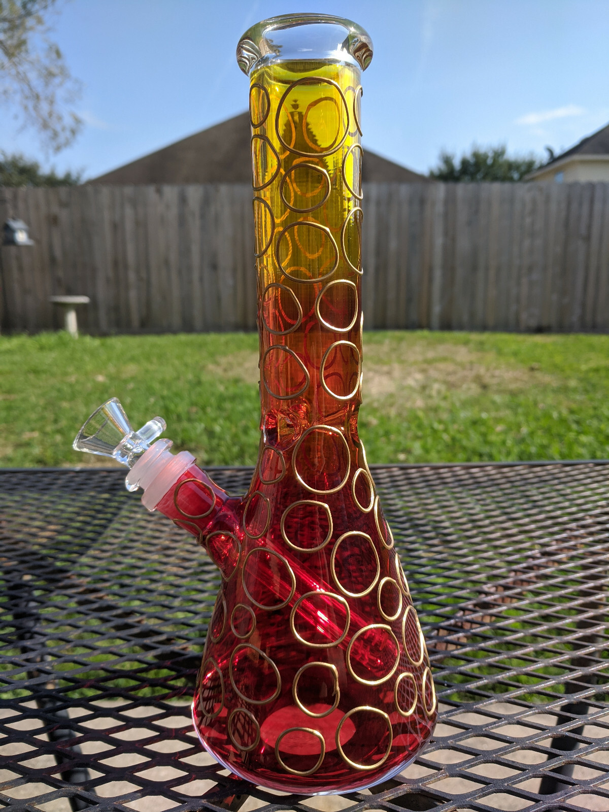 Stained Glass: Glass Beaker Water Pipe Bong – 10″ inch Tall – 14mm – Orange