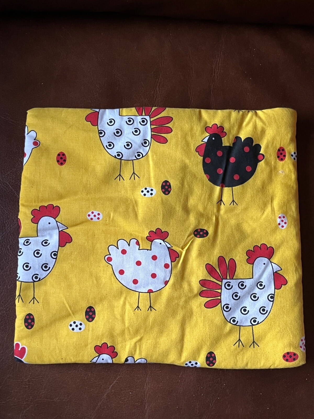 Yellow w White Black Polka Dot Rooster Chickens Thick Fabric Potato Baker Bag –