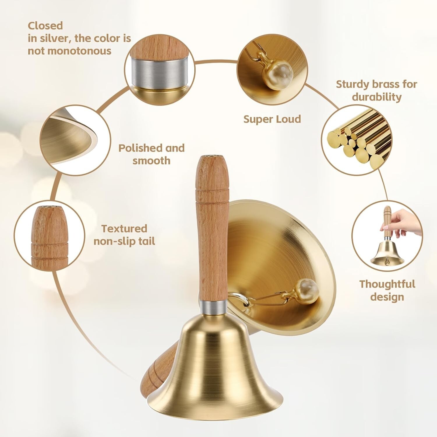 Super Loud Hand Bell – Solid Brass Call Bell for Elderly at Home