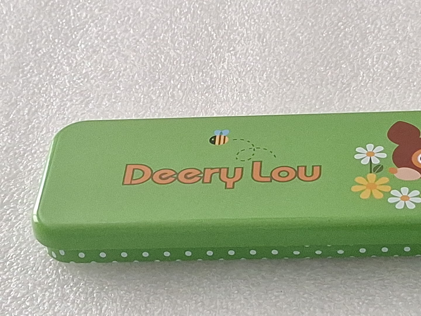 Rare 2004 Sanrio DEERY LOU Tin Box Green Polka Dots Orange Inside 🍊