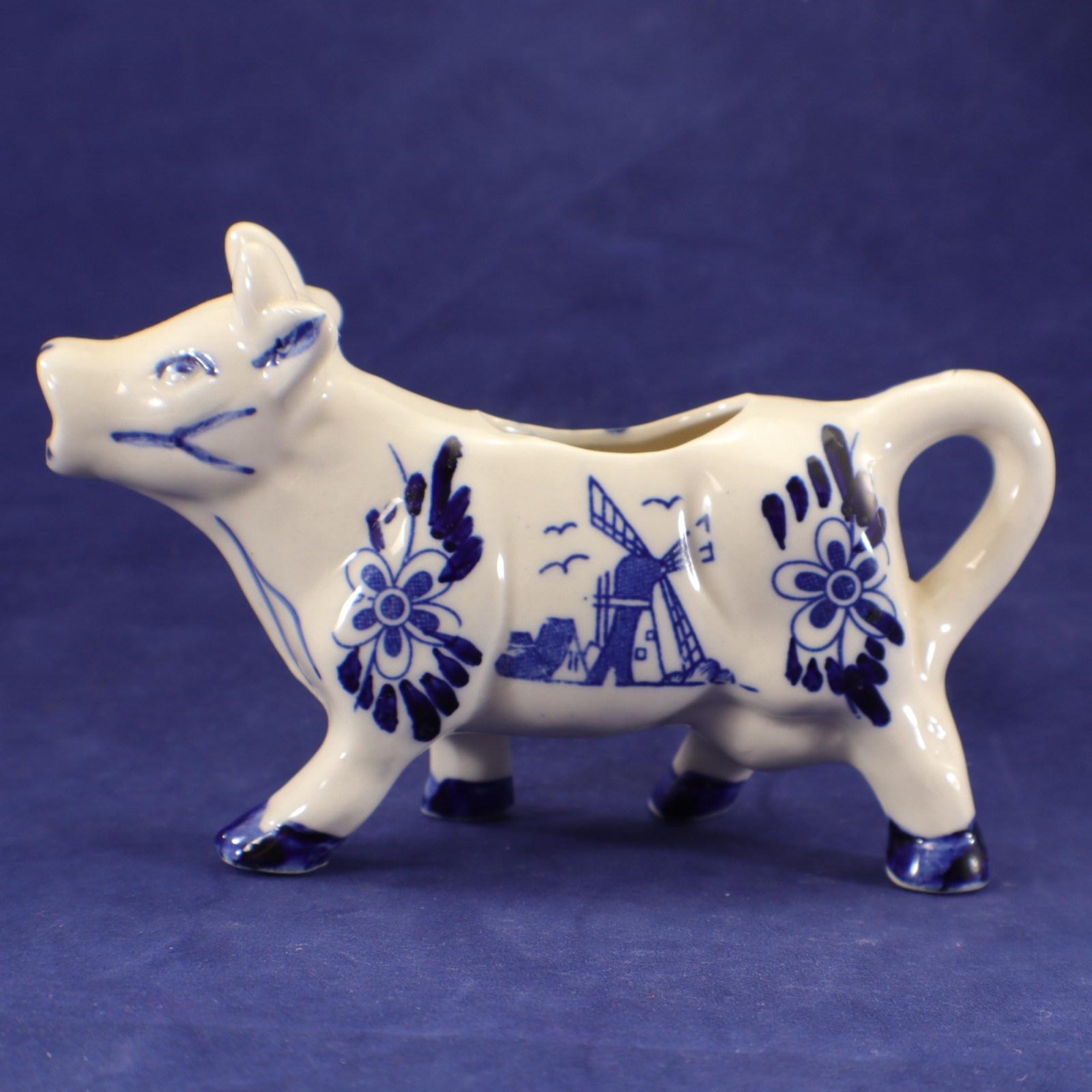Delft Blue CREAMER COW Shape Small 3-oz Blue Hand Painted Holland Whimsical Vtg
