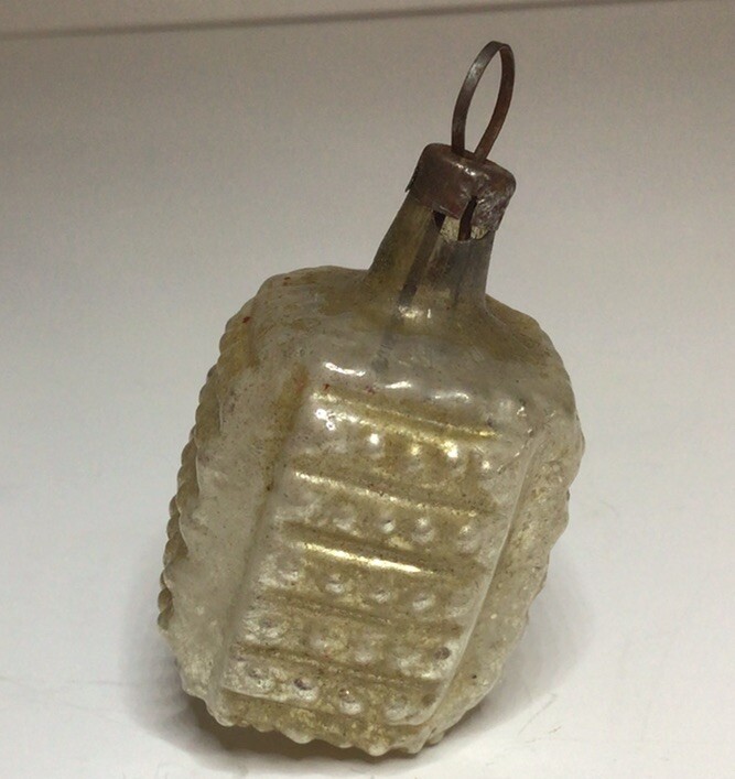Rectangular Bumpy Glass Ornament Gold 1 7/8 Inch x 1 1/8 Inch Vtg