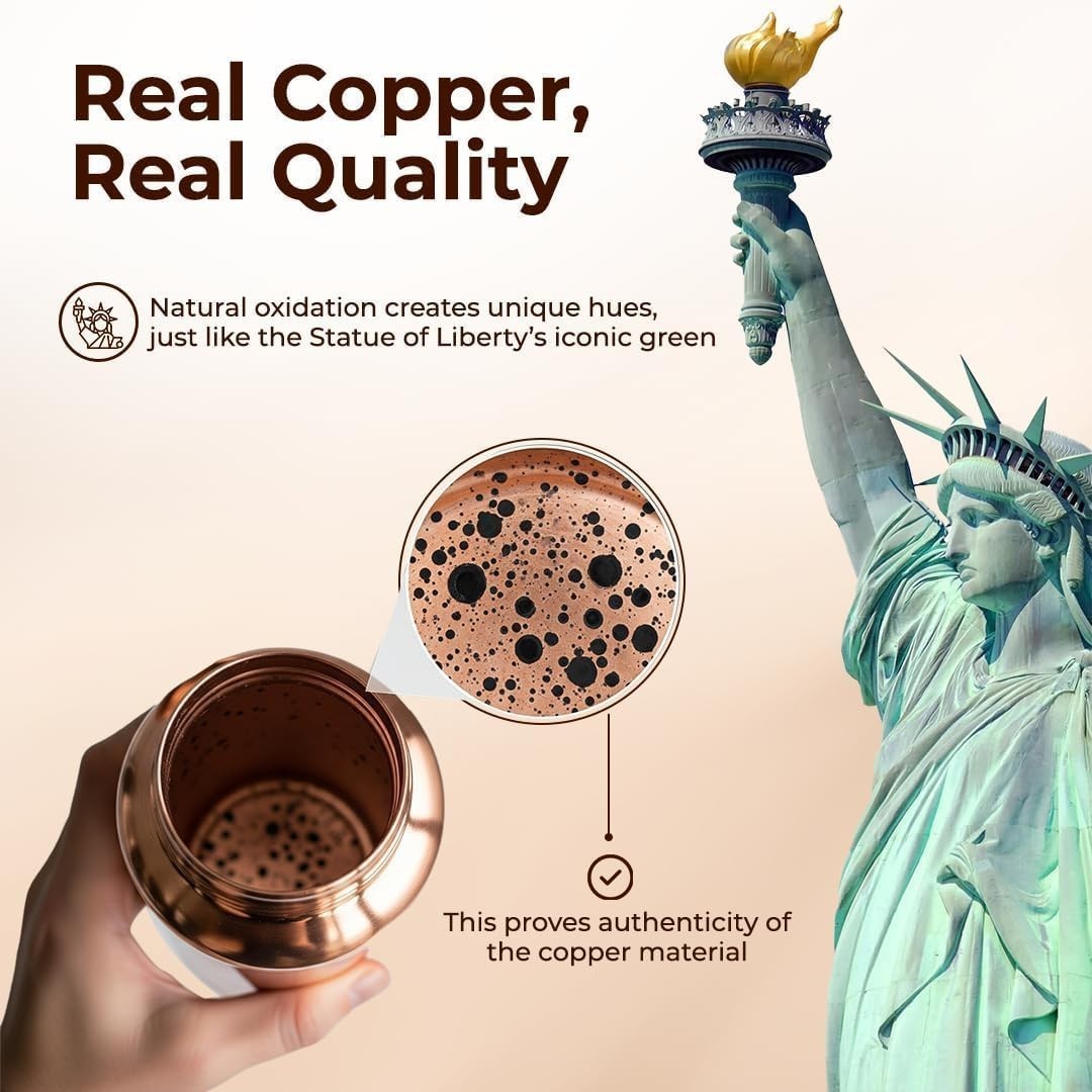 34oz Pure Copper Water Bottle – Handmade Hammered Finish – Ayurvedic Health USA