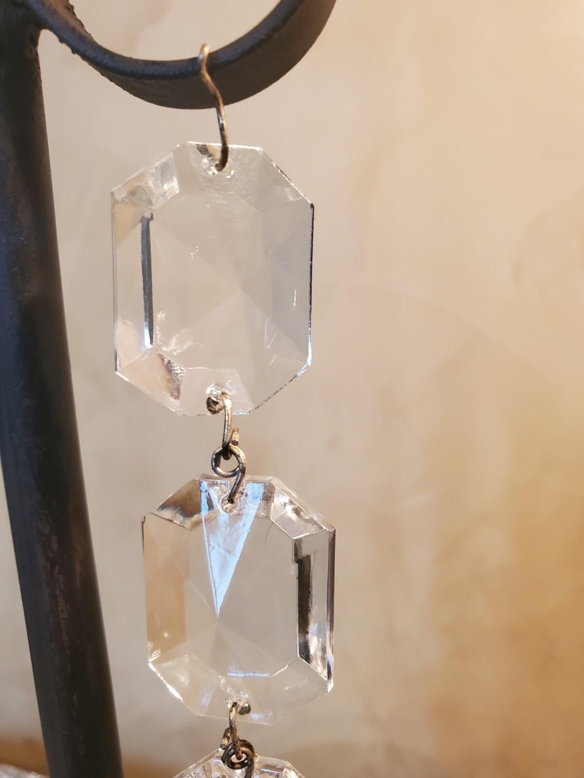 Antique – Waterford Emerald Cut Bead Chain Crystal Prism 1 & 1/8″ Inches Tall
