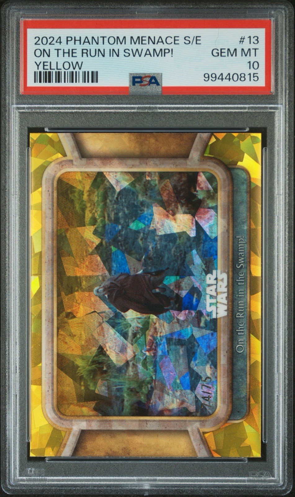 2024 Topps Chrome Sapphire Star Wars #13 ON THE RUN IN SWAMP! YELLOW /75 PSA 10