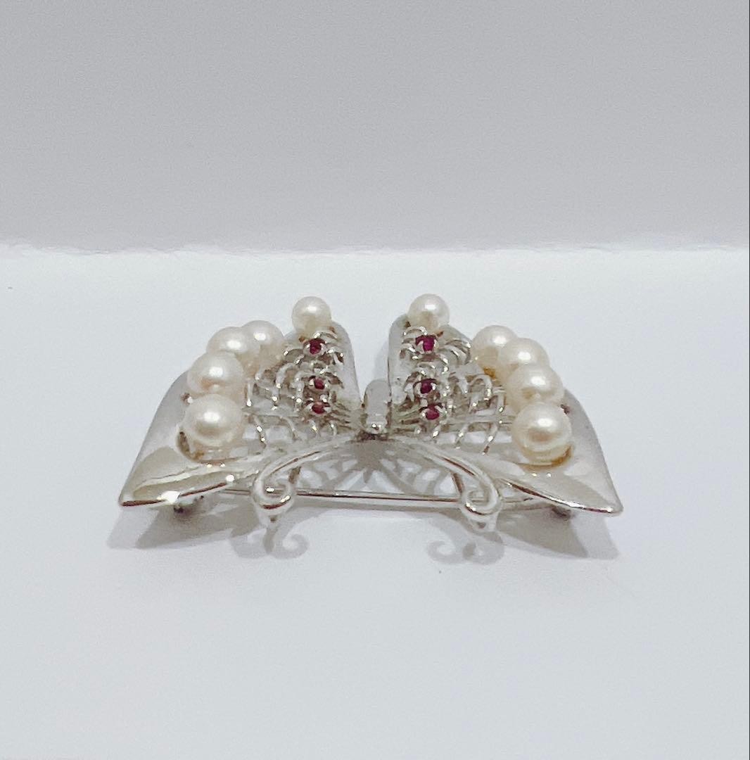 Silver Butterfly Brooch Pearl Ruby Elegant Jewelry Used