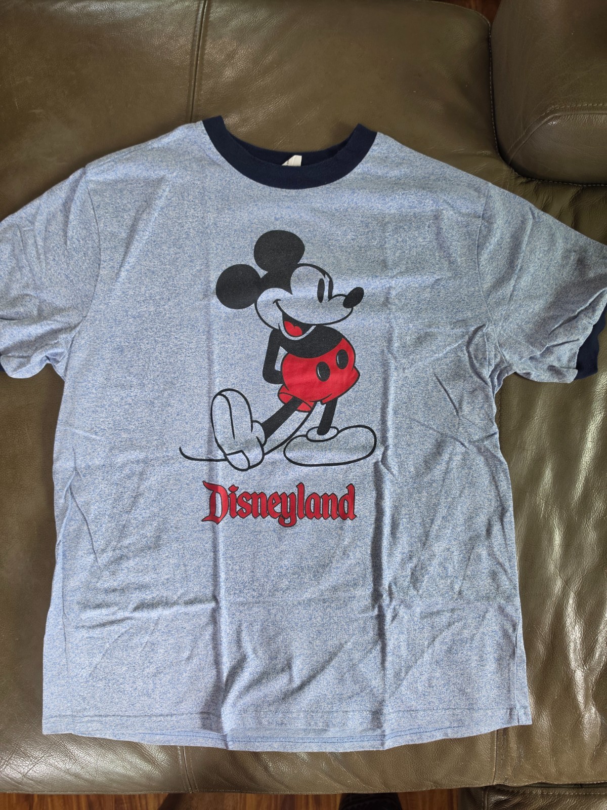 Disneyland Mickey Mouse Ringer T-Shirt Heather Gray Navy Trim Disneyland Mickey