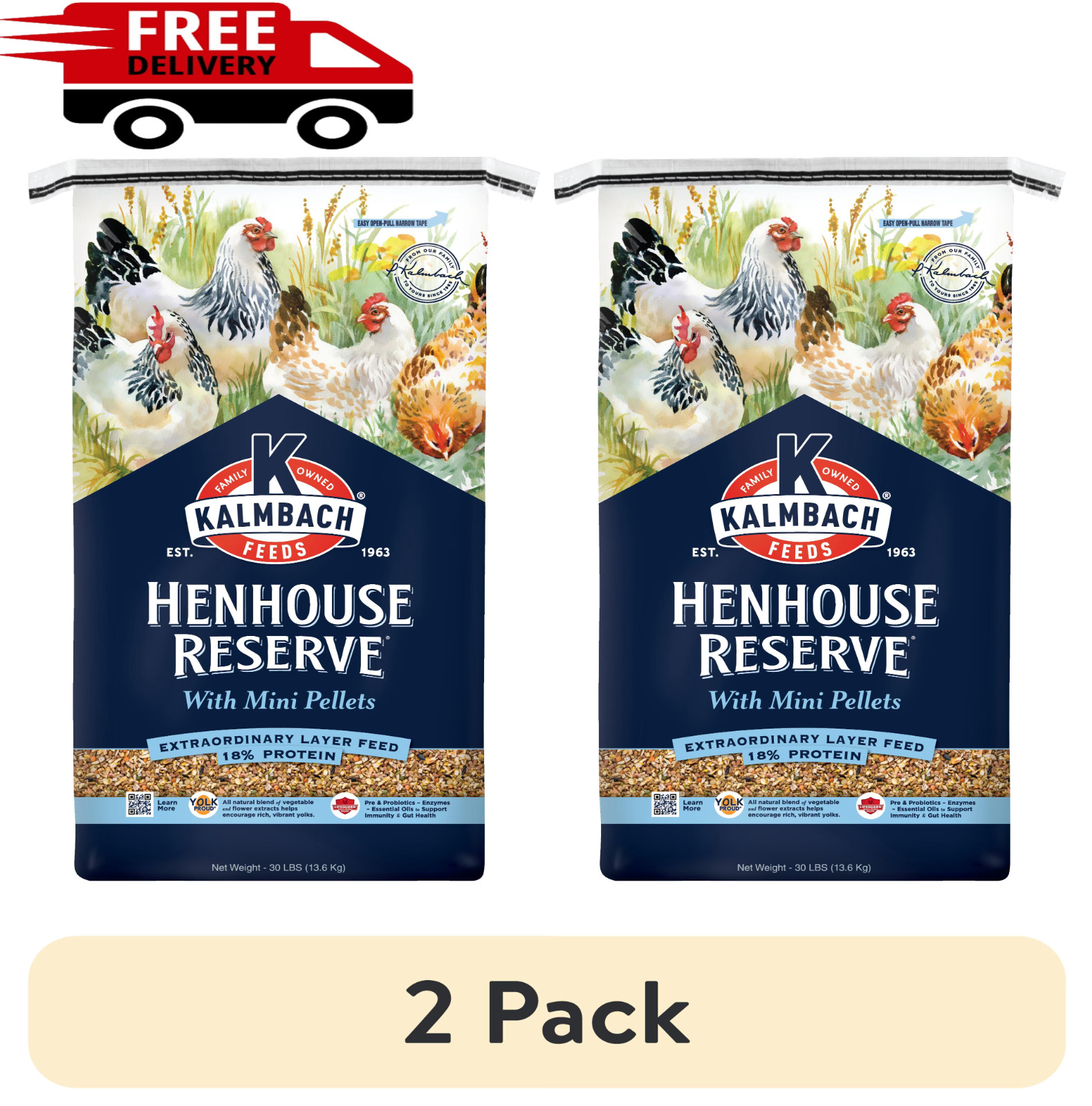 (2 pack) Kalmbach Henhouse Reserve Layer Chicken Feed 30lb Whole Grains Formula
