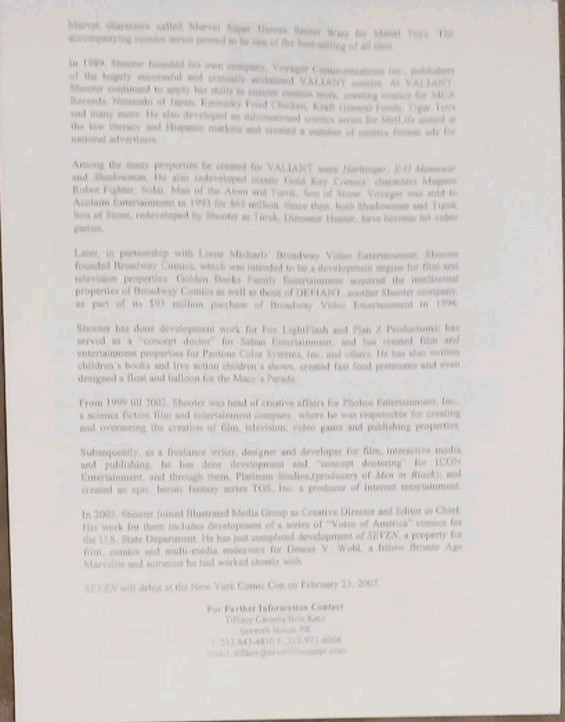 Intrinsic Comics Press Kit Folder: Seven #1 Issue & NY Times Article Jim Shooter