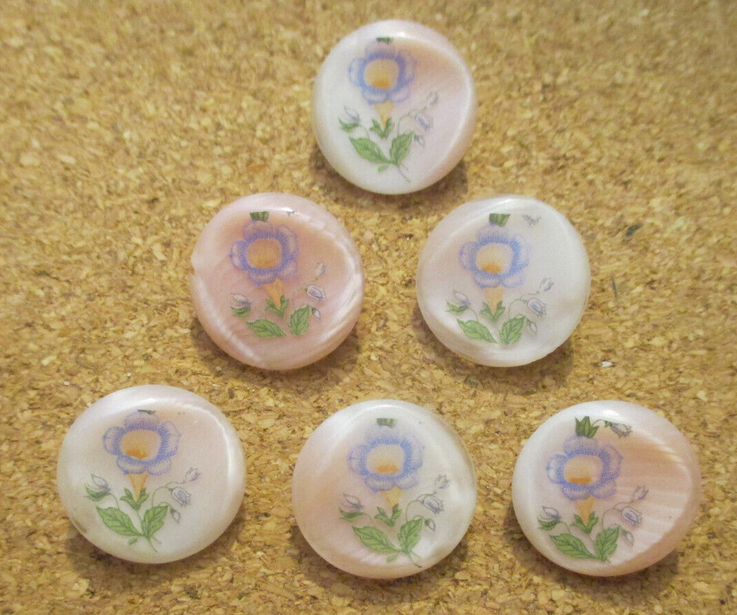 6-Czech Glass Multicolored Flowers with a Curved Center on Pink Buttons #274