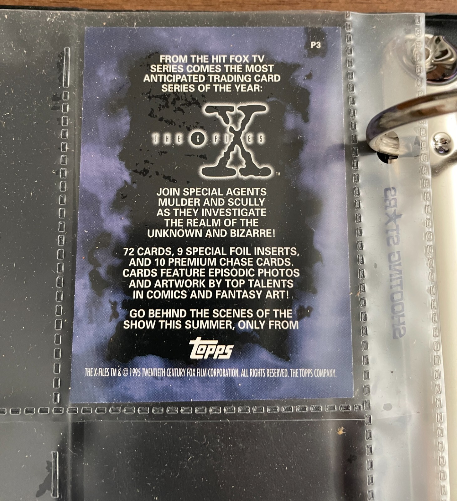1995 TOPPS X-FILES BINDER W/ PROMO P3 TRADING CARDS