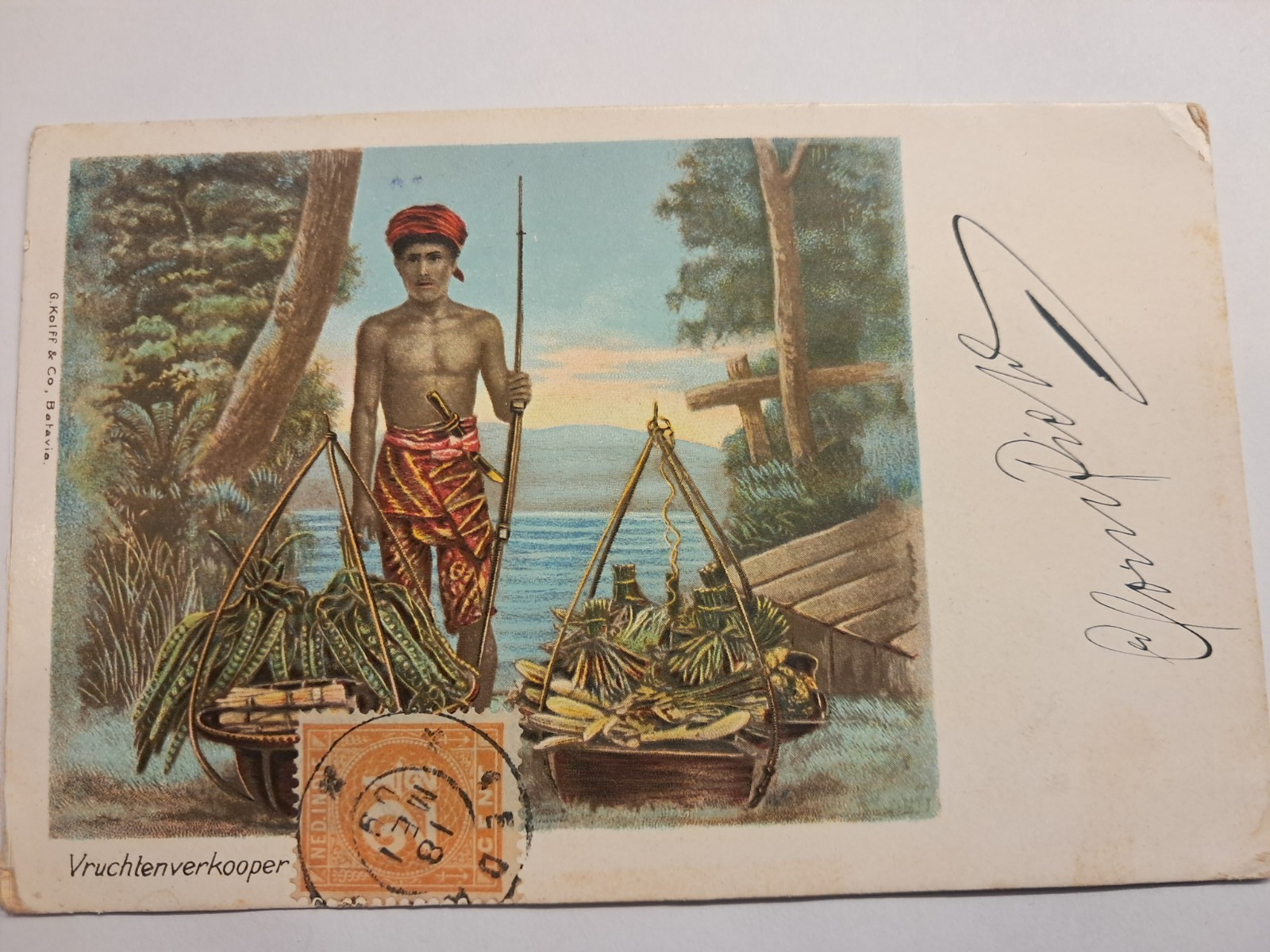 Postcard – Indonesia – Batavia – 1909 – Fruit Collector Collectors Costume