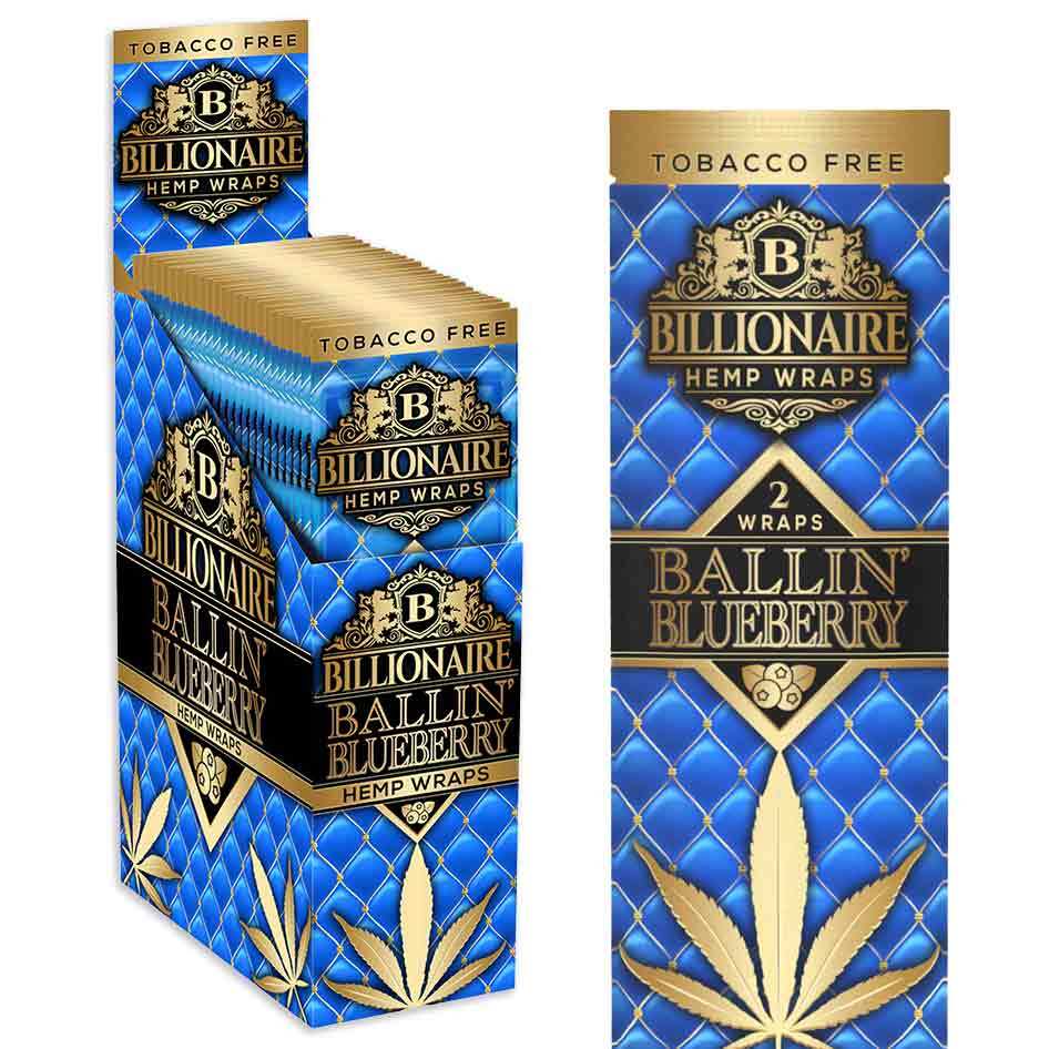 Billionaire Wraps – Ballin Blueberry Flavor for Rolling (Box of 25 Pouches)