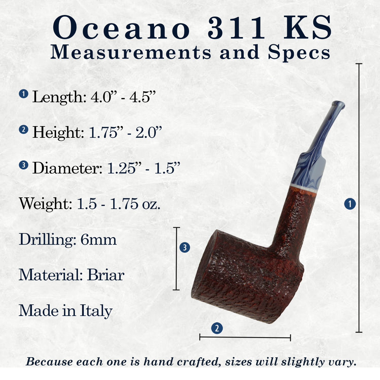Savinelli Oceano Rusticated 311 KS Unique Blue Bent Billiard Tobacco Pipe 6mm