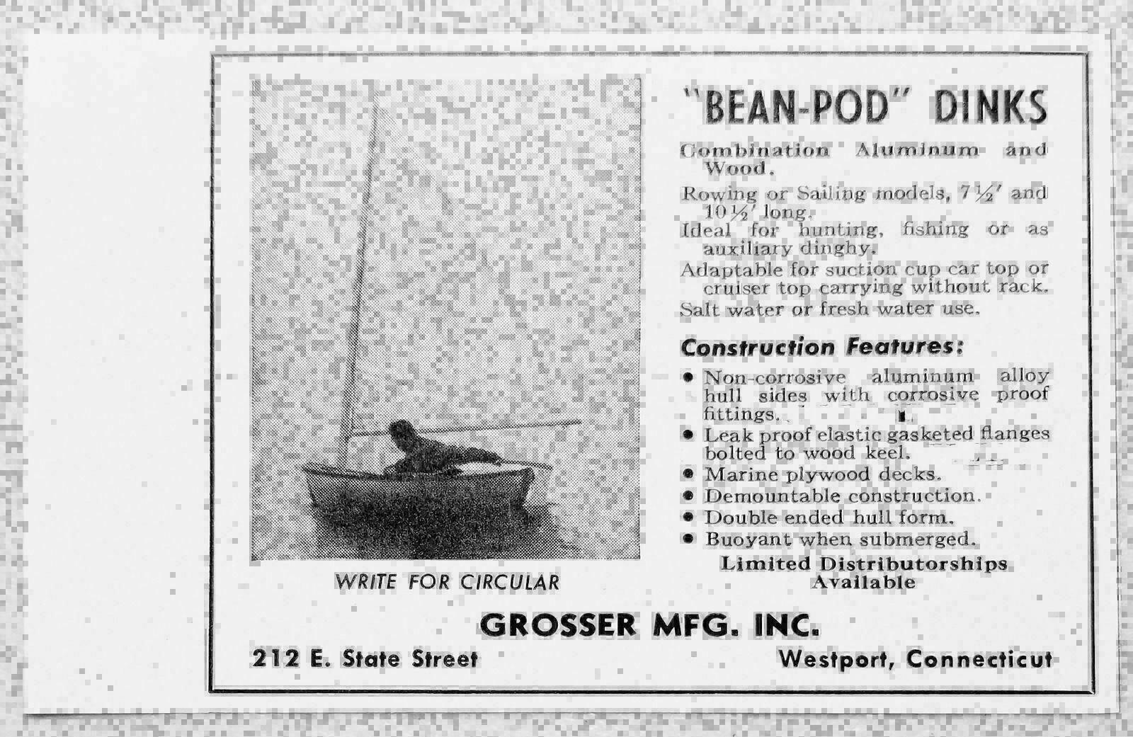 1947 Print Ad Bean-Pod Dinks Sailboats Grosser Mfg Westport,CT