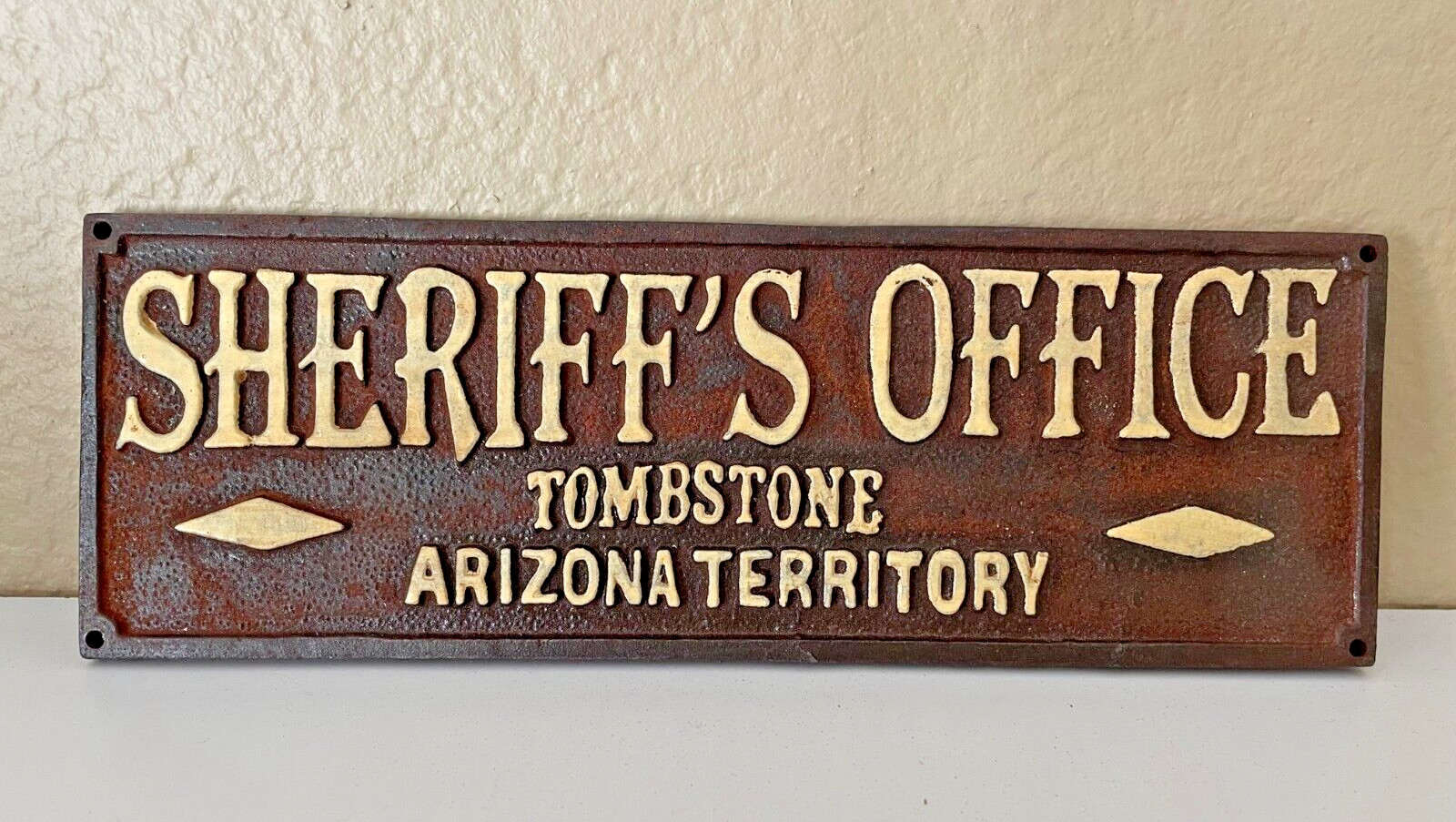 Sign Plaque Wall Sheriff’s Office Tombstone AZ Territory Rustic Cast Iron Decor