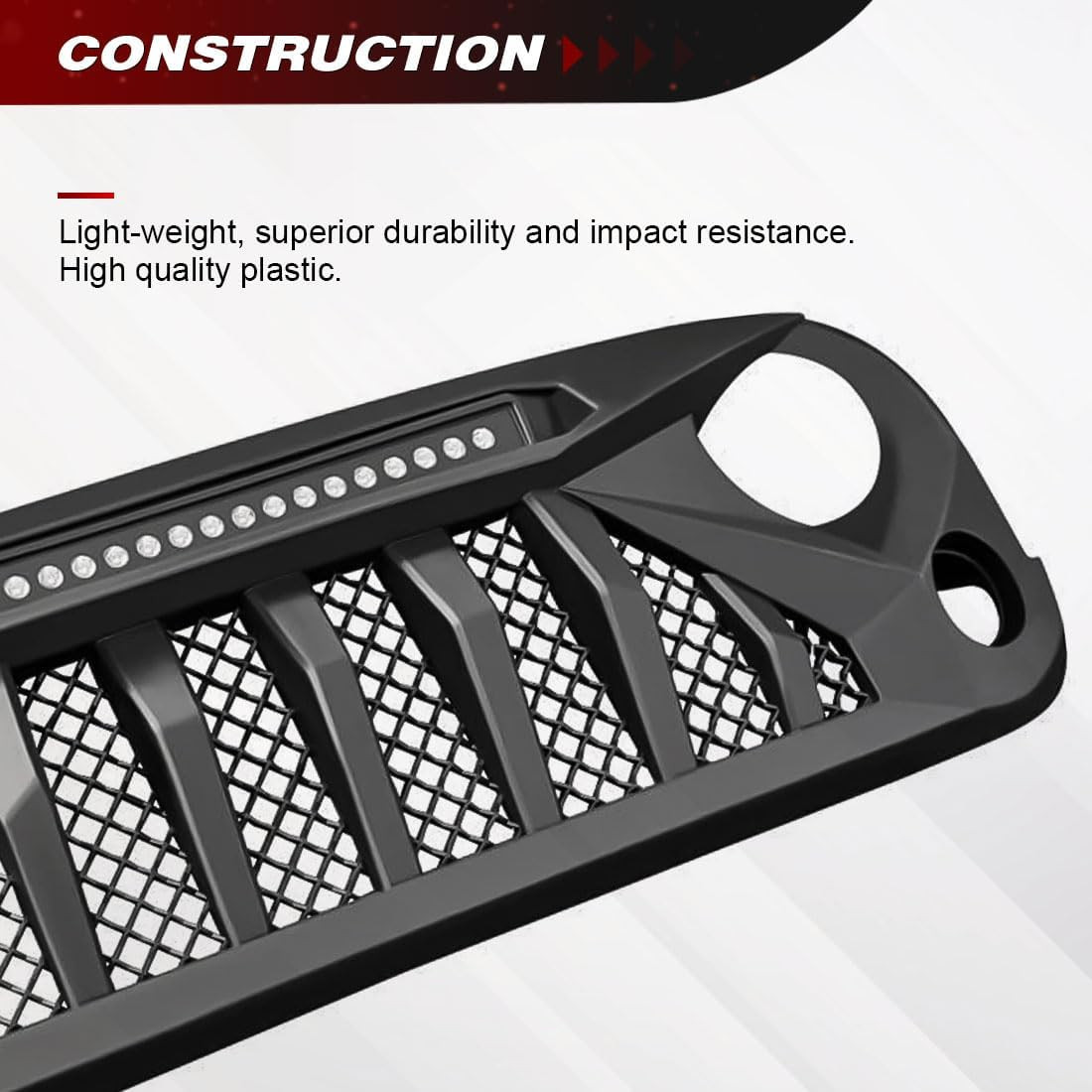 Front Grille with Offroad Lights Compatible with 2007-2018 Jeep Wrangler Rubicon