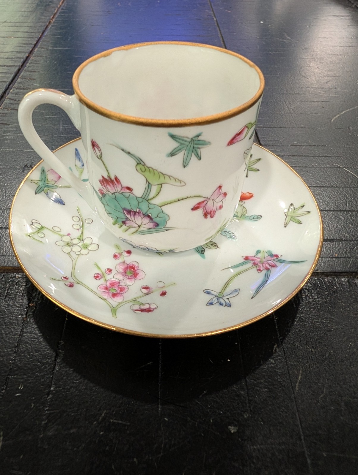 Japanese HANDPAINTED Porcelain Embossed TEA CUP and SAUCER