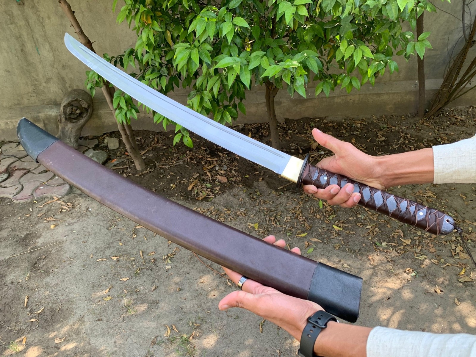 32″ Beautiful Custom Handmade D2 Steel Ancient Style Katana With Wooden Scabbard