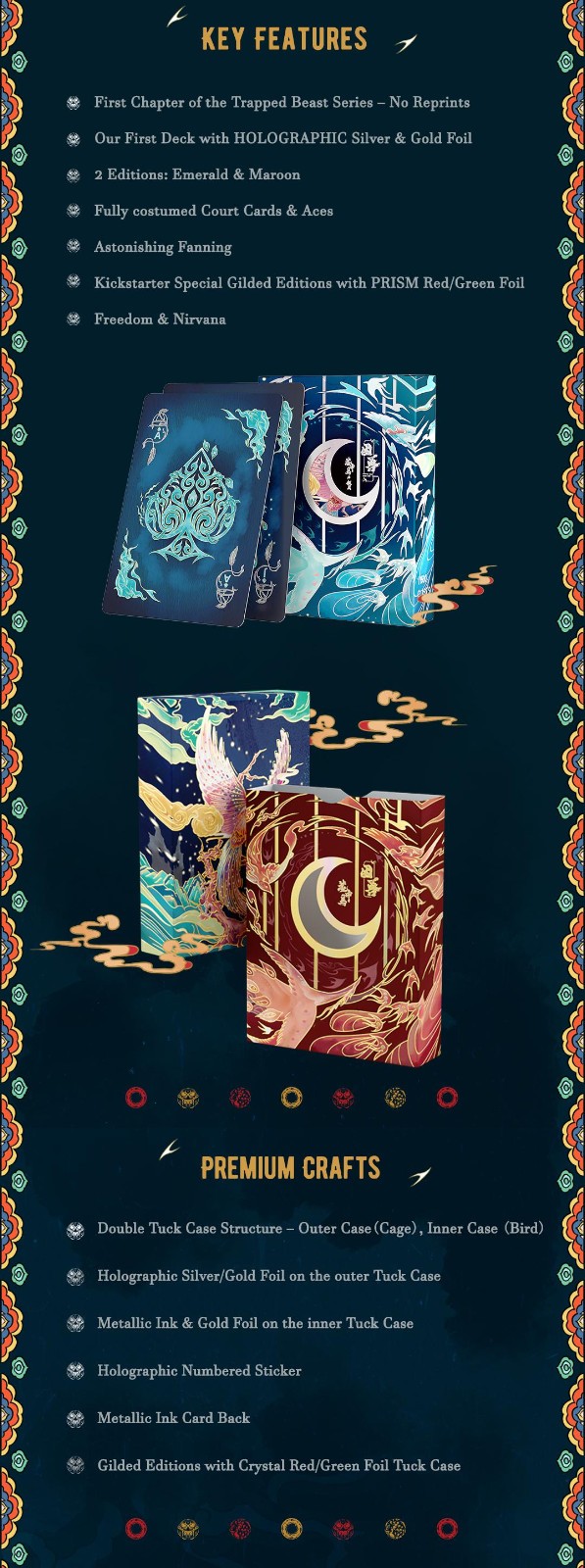 Trapped Beasts: Caged Bird Playing Cards – Maroon & Emerald Gilded Edition [CASH