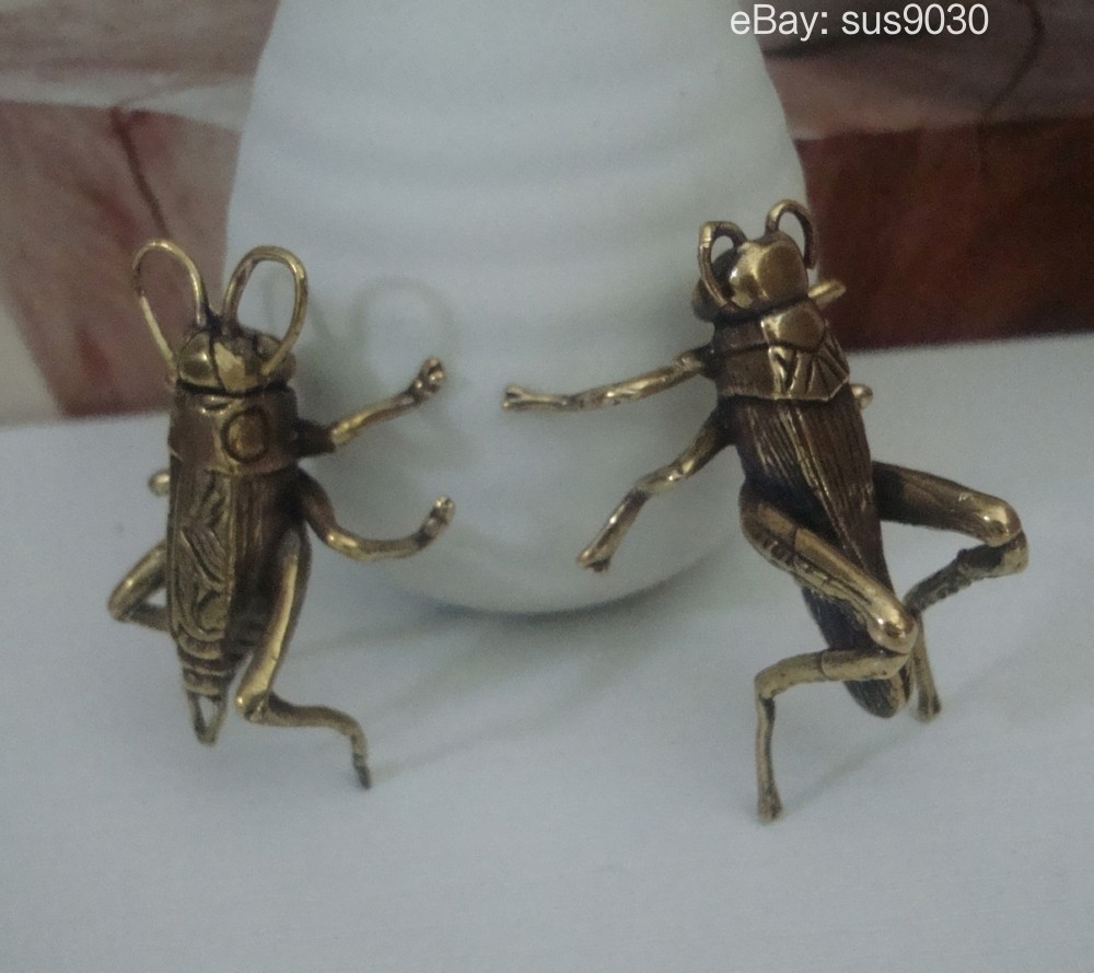 Pair ofSolid Brass Cricket Insect Statues Sculptures for Garden Decor