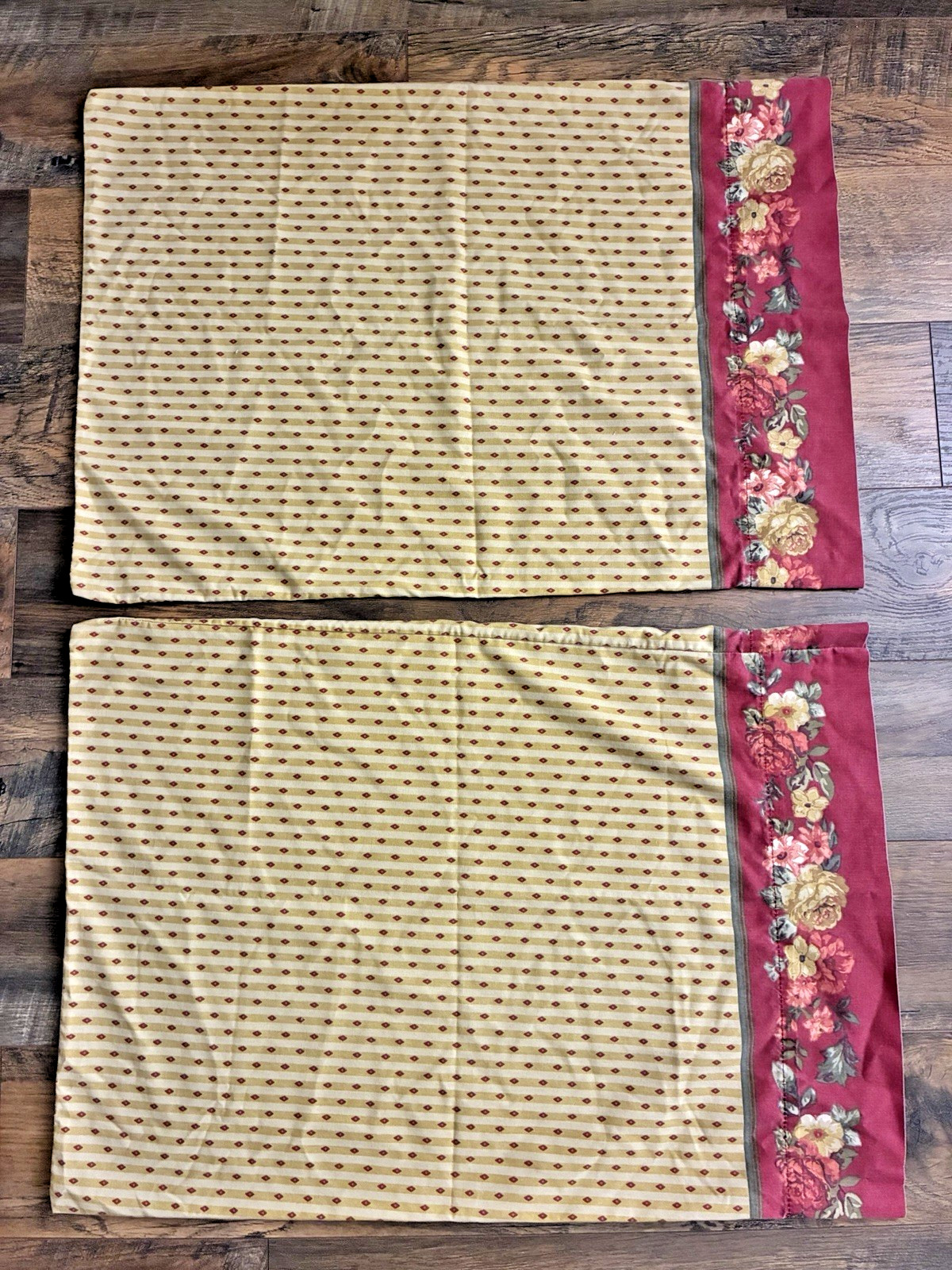 Pair Vintage Springs Floral Stripes Cottagecore Standard Pillowcases
