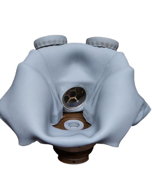 Rubber mask gray color from a warehouse of the Soviet period