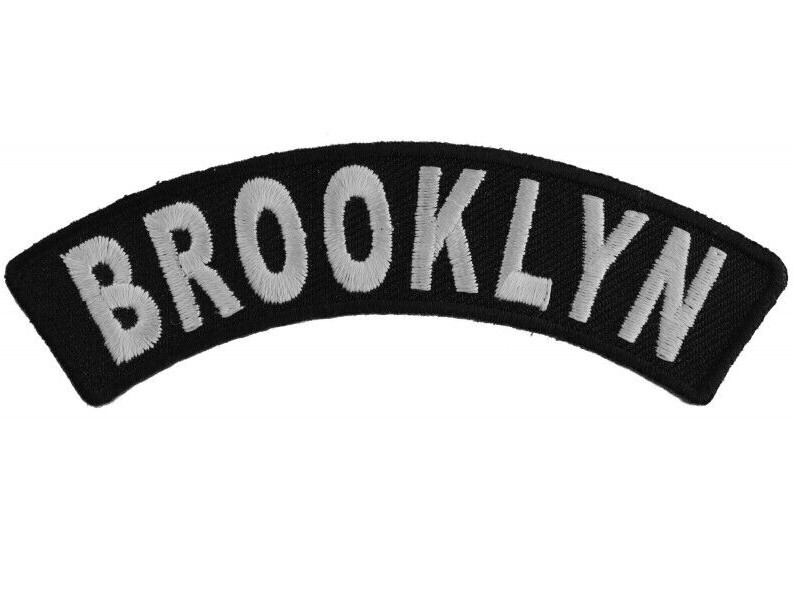 Brooklyn Biker Top Rocker Sew on Iron on Embroidered Patch 4″ x 1.3/4″