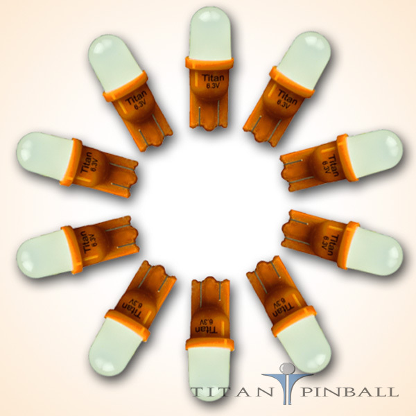 (10 Pack) – 6.3 Volt LED Bulb Frosted 555 Wedge Base (T10) Pinball – ORANGE