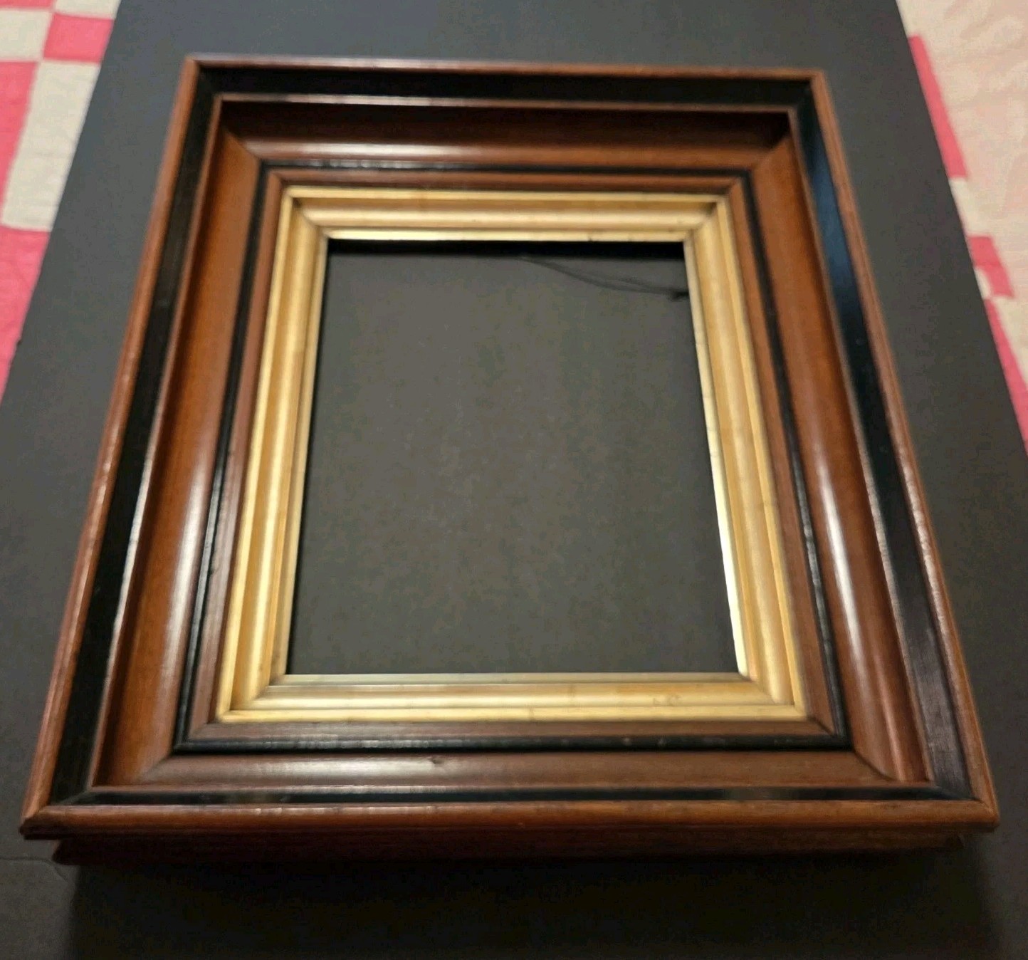 Victorian Deep Set Wood Frame Tiered Black & Gold Accents 13×15″ Fits 8×10 READ