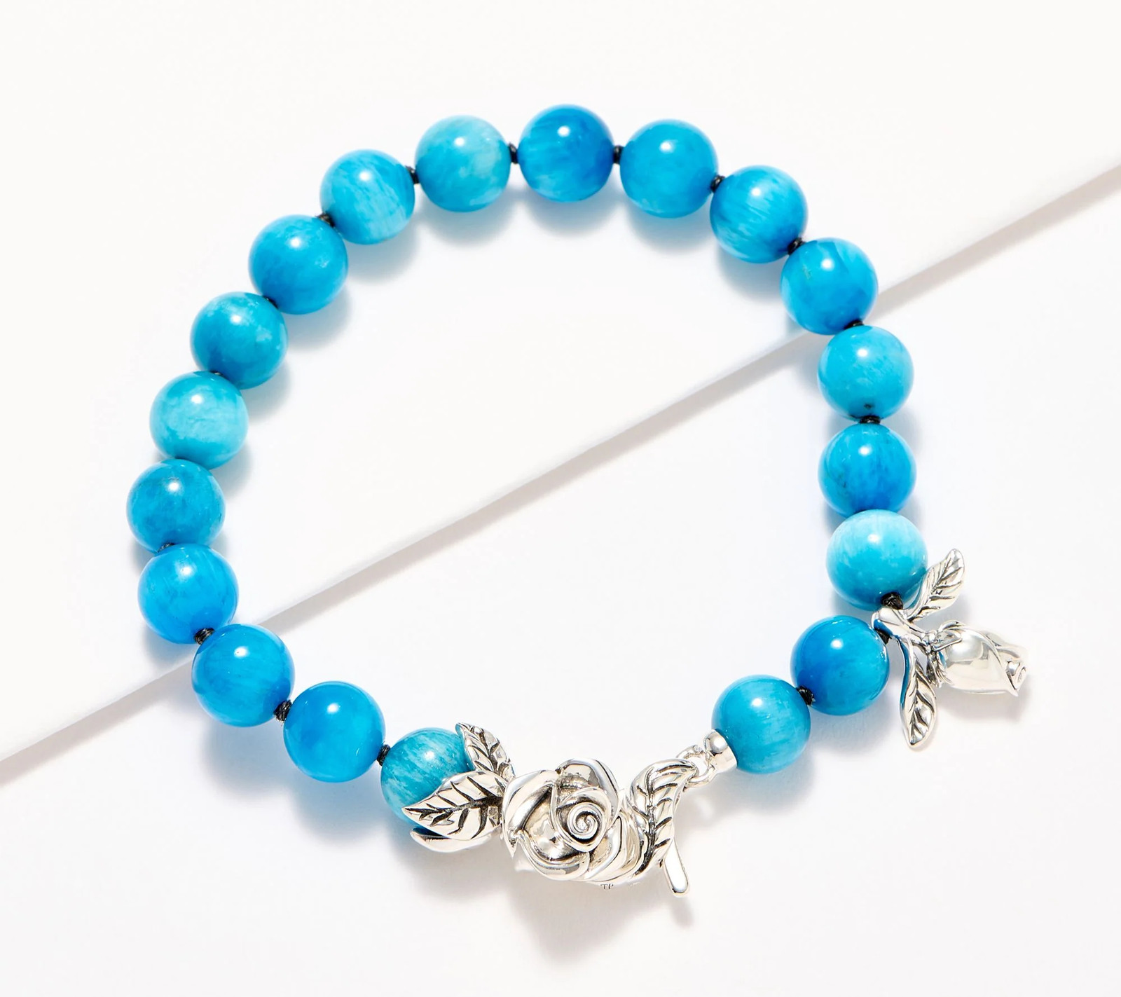 Third Person Sterling Silver Wandering Rose Apatite Beaded Bracelet, 6-3/4″