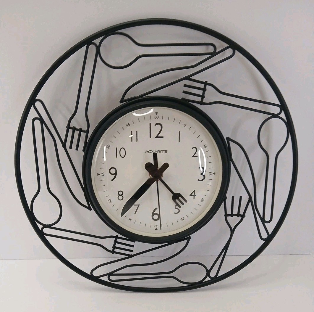 Vintage ACURITE Kitchen Utensil Design Round Metal Analog Quartz Wall Clock…