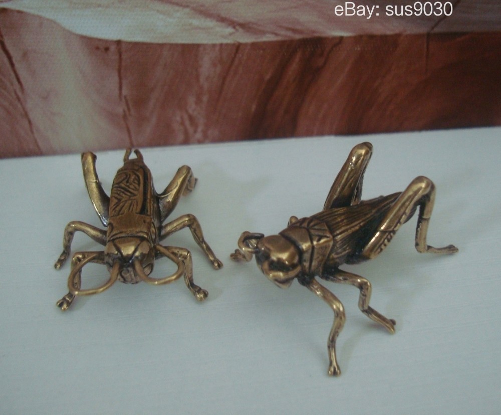 Pair ofSolid Brass Cricket Insect Statues Sculptures for Garden Decor