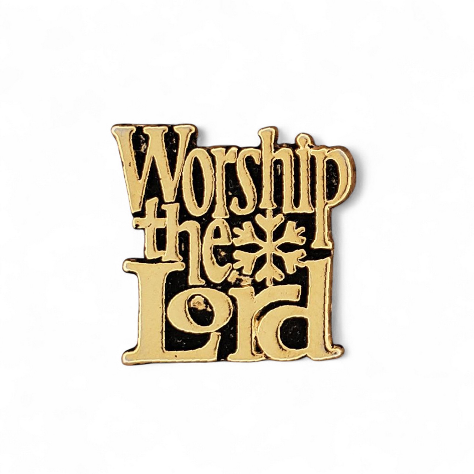 Vintage “Worship the Lord” Lapel Pin Gold Tone Christian Faith Religious Pin