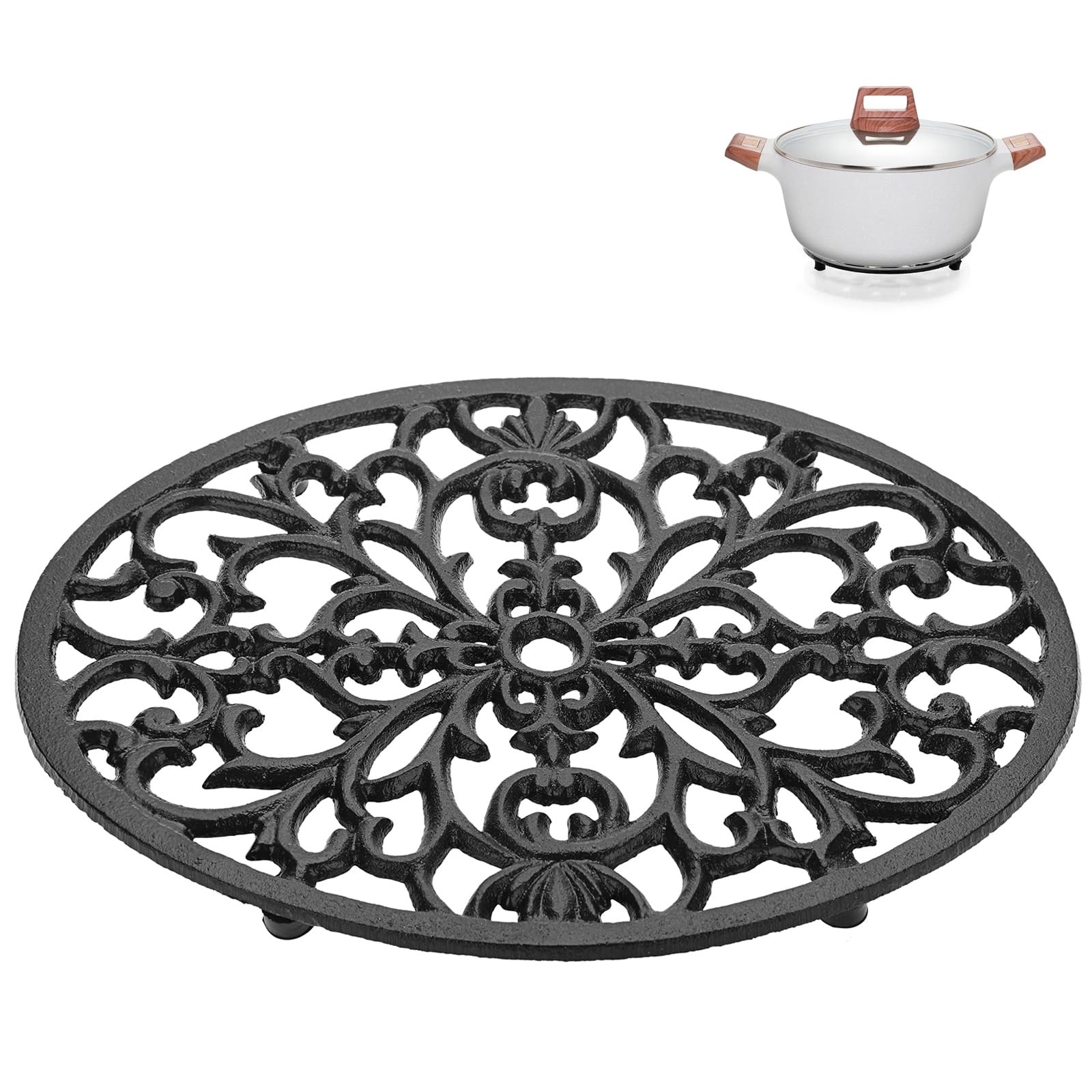 Sumnacon 1Pcs Oval Cast Iron Trivet – Antique Heat 9.6 x 7.2 Inch, Black