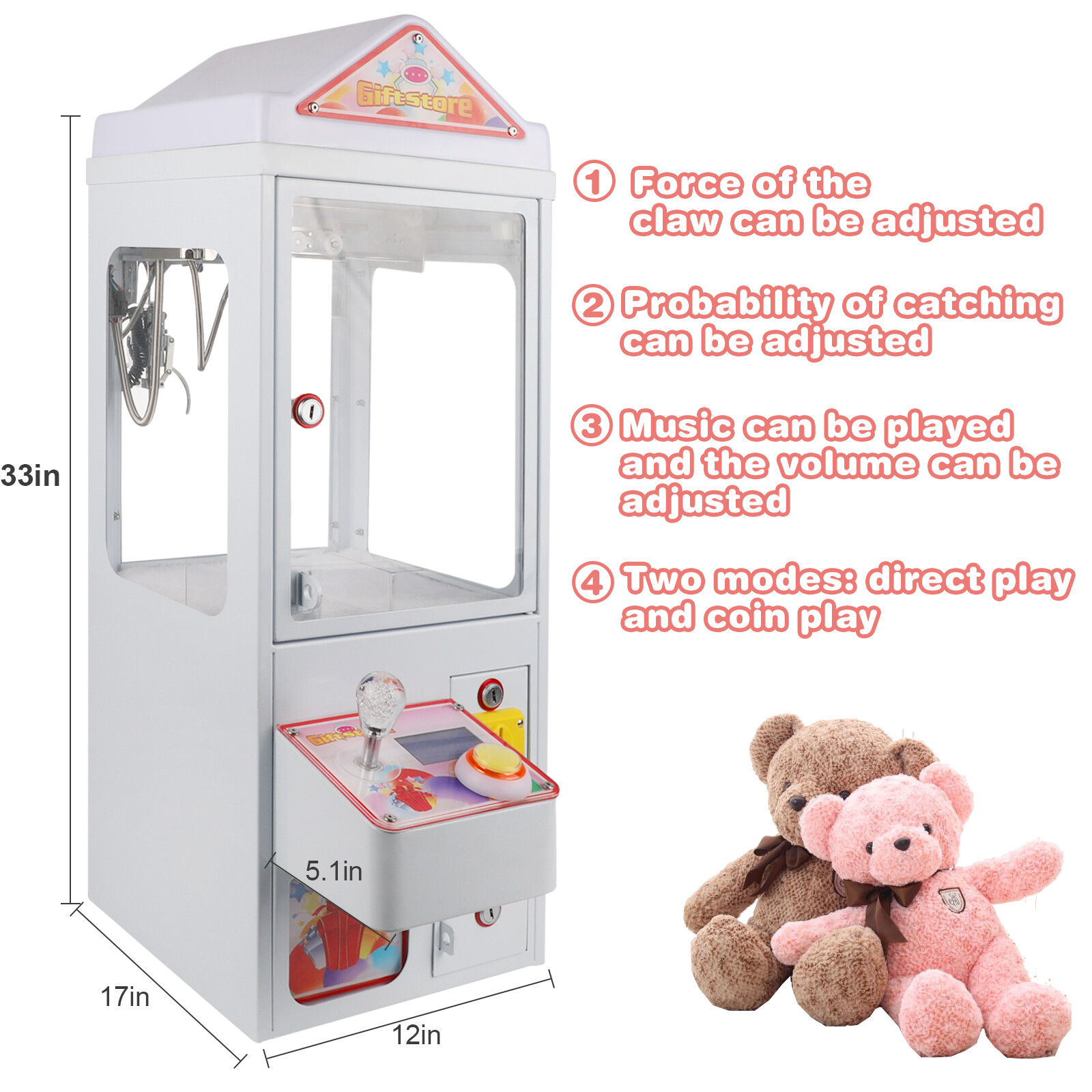 Mini Claw Crane Machine Candy Toy Grabber Catcher Carnival Charge Play Mall USA