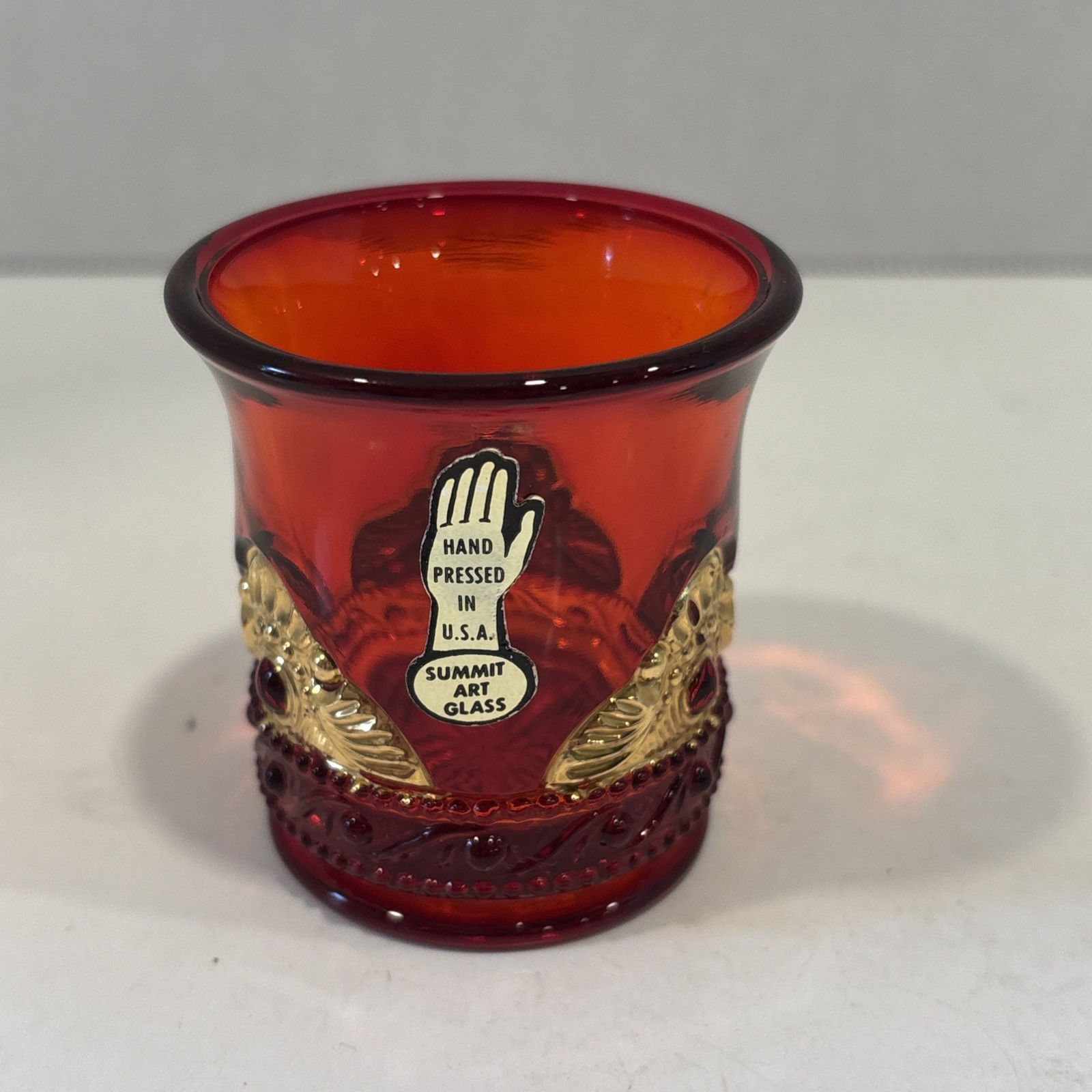 Summit Art Glass Jewel or Lacy Medallion Ruby Red Toothpick Holder
