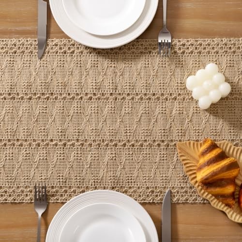 Boho Table Runner Summer Farmhouse Burlap Jute Bamboo 12″ X 36″ Burlap Brown
