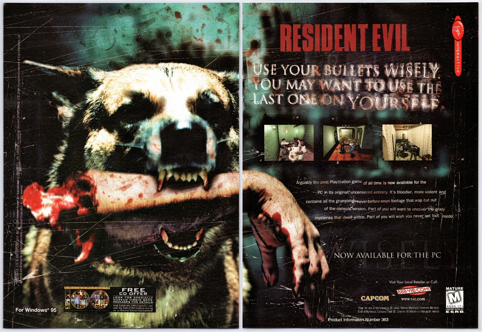 Vintage Print Ad 1998 Resident Evil PC Horror Rare Original Promo Poster Art