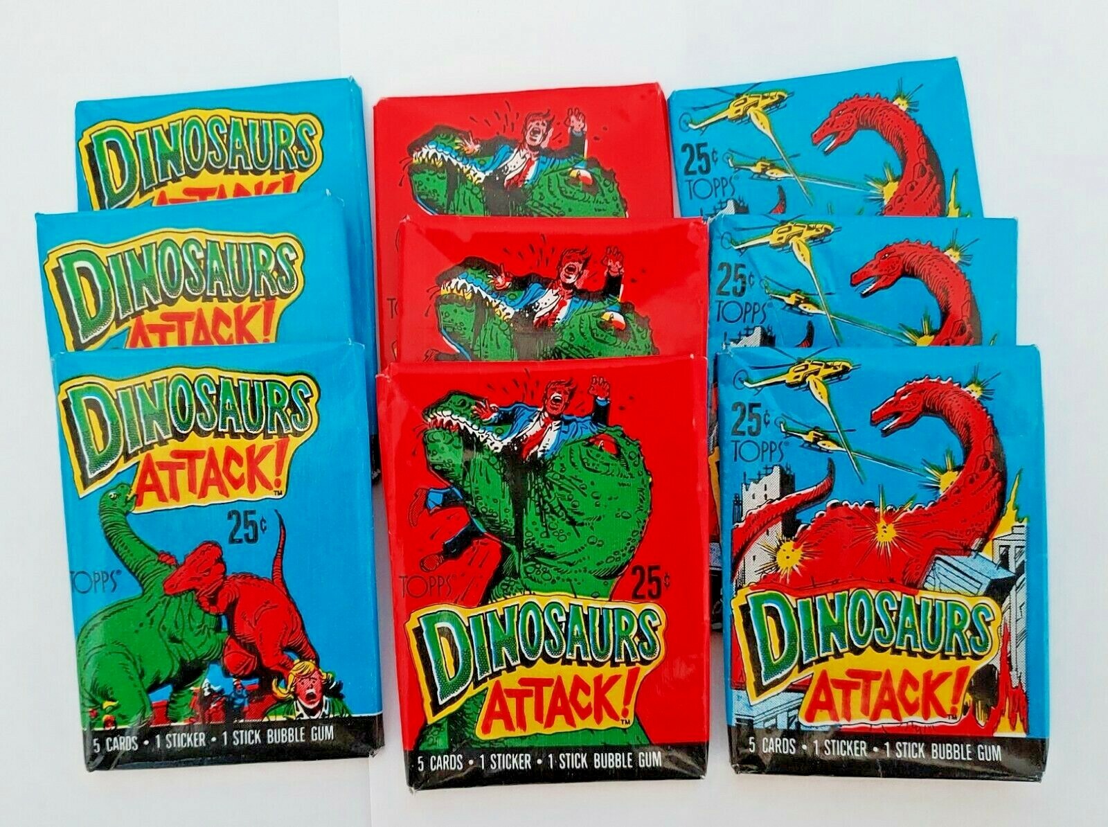 1988 Dinosaurs Attack Empty Box and 9 Empty Wrappers
