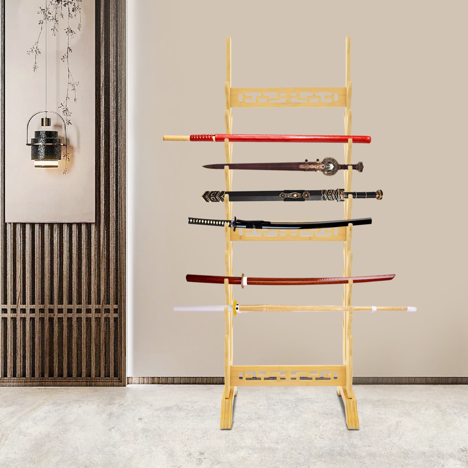 Solid Wood Horizontal Display Rack for Katana Sword 20 Tier Medieval Sword Stand