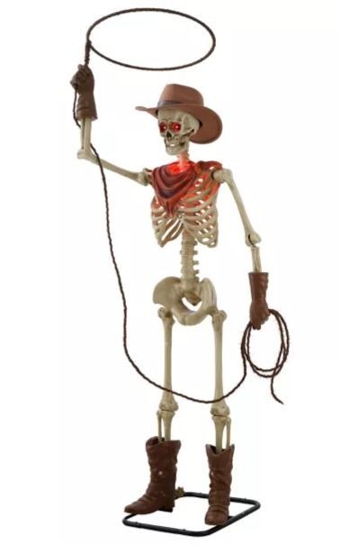 5 FT ANIMATED TALKING SKELETON COWBOY W LASSO OUTDOOR ANIMATRONIC PROP