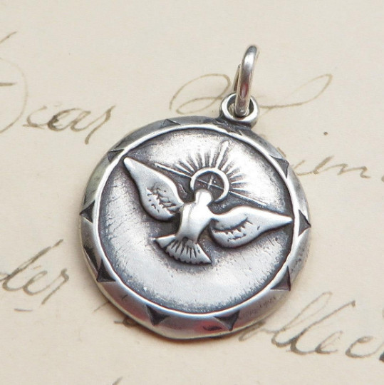 Confirmation Medal with Dove – Sterling Silver Antique Replica